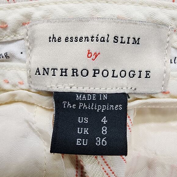 Anthropologie Pants Womens 4 Cream Red Striped Essential Slim Trousers Stretch - Picture 3 of 10